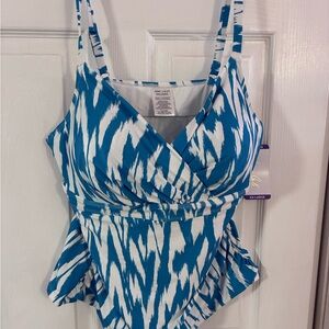 Anne Cole Teal and White One Piece Swimsuit